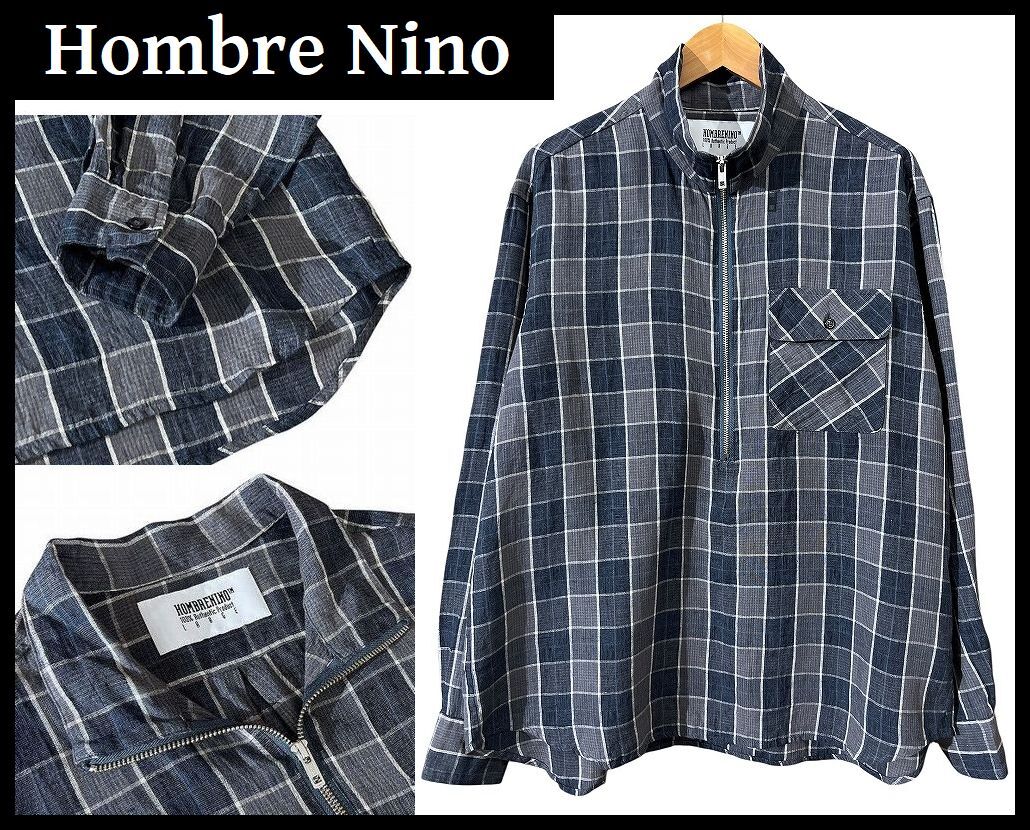 送無 定価28,600 美品 24ss Hombre Nino オンブレニーニョ HN0241-SH0004 PLAID HALF ZIP SHIRT チェック柄 プレイド ハーフ ジップ シャツ_画像1