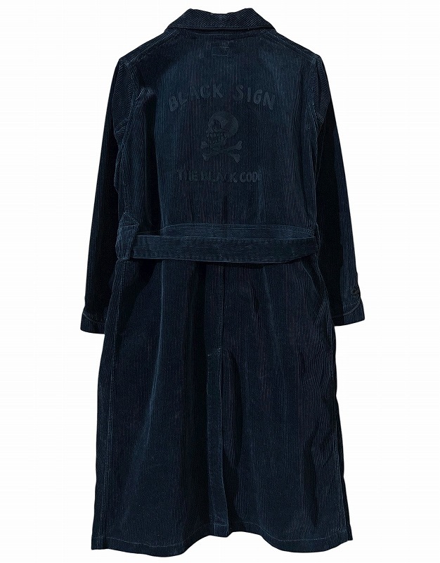 送無 定63,800 美品 BLACK SIGN ブラックサイン 8W Corduroy BS Smonking Gown 太畝 コーデュロイ スモーキング ガウン コート Poison Blue_画像3
