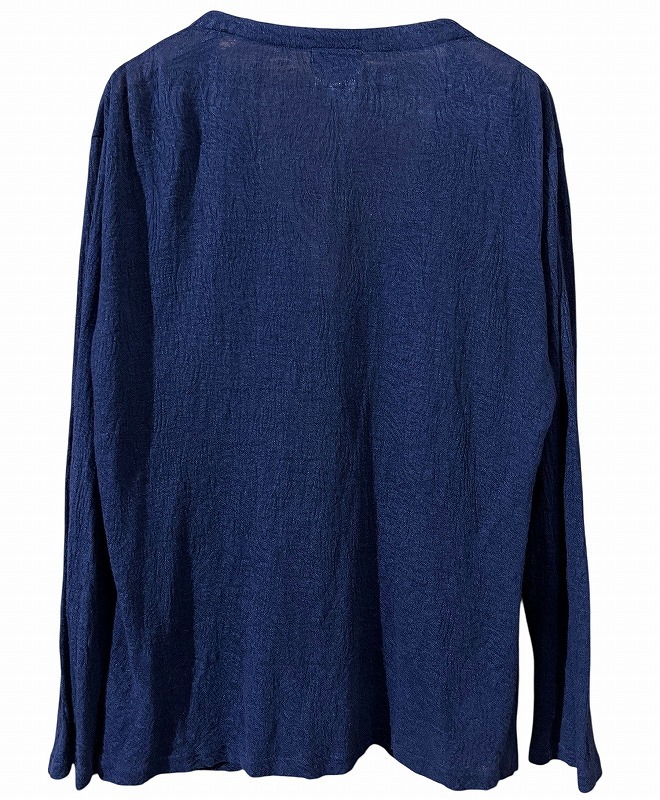 送無 日本製 BLUE BLUE JAPAN ブルーブルージャパン 700059627 麻 LINEN リネン 100% 藍染め インディゴ染め 透け感あり 総柄 カーディガン_画像3