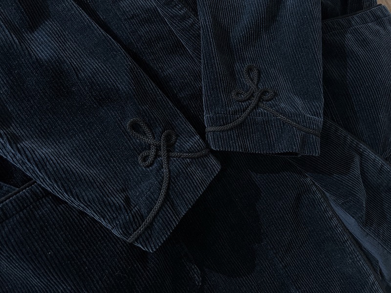 送無 定63,800 美品 BLACK SIGN ブラックサイン 8W Corduroy BS Smonking Gown 太畝 コーデュロイ スモーキング ガウン コート Poison Blue_画像8