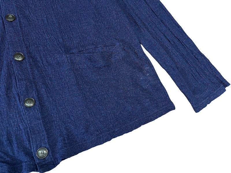 送無 日本製 BLUE BLUE JAPAN ブルーブルージャパン 700059627 麻 LINEN リネン 100% 藍染め インディゴ染め 透け感あり 総柄 カーディガン_画像5