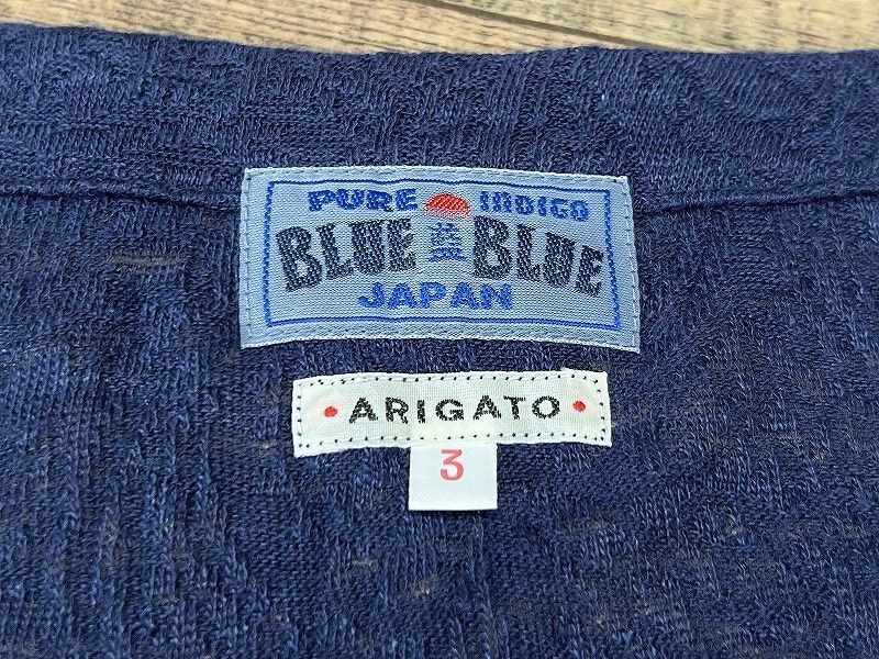 送無 日本製 BLUE BLUE JAPAN ブルーブルージャパン 700059627 麻 LINEN リネン 100% 藍染め インディゴ染め 透け感あり 総柄 カーディガン_画像6