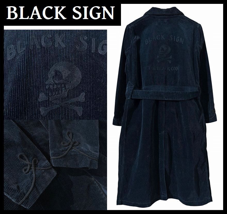 送無 定63,800 美品 BLACK SIGN ブラックサイン 8W Corduroy BS Smonking Gown 太畝 コーデュロイ スモーキング ガウン コート Poison Blue_画像1