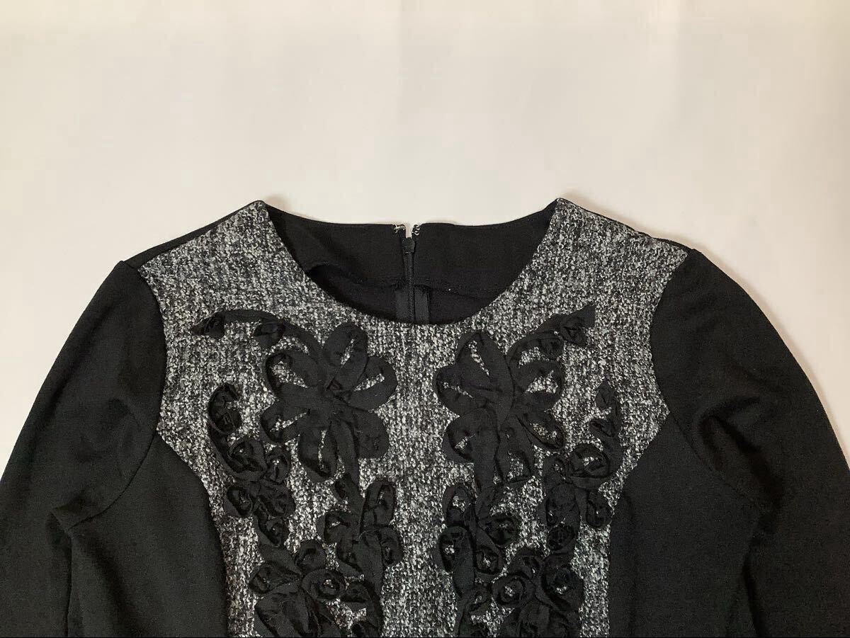 (レディース) NbyA // 長袖 ツイード切替 ジャージー 膝丈 ワンピース・サイズ 11 (L)_画像3