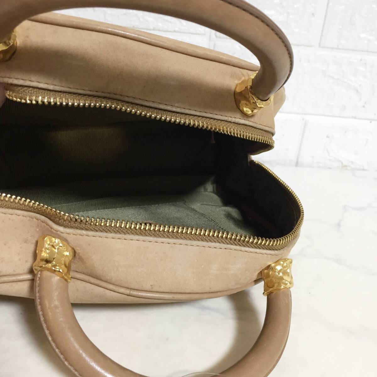 no38235 YURIE NITANI ユリエニタニ レザー スウェード ハンド トート ミニボストン バッグ_画像7