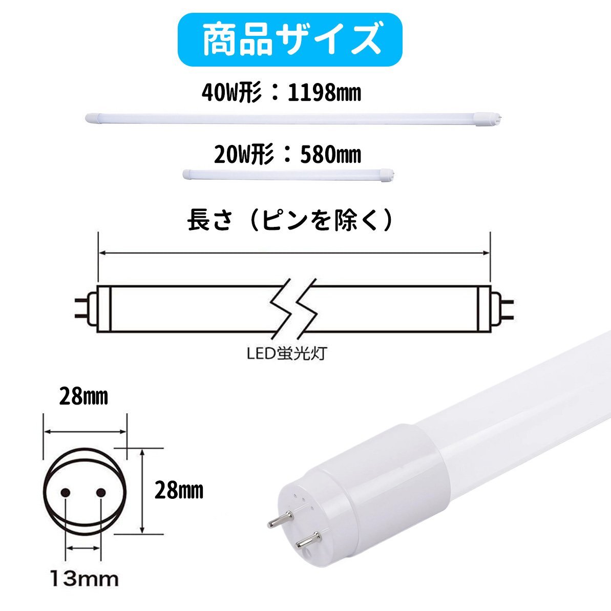 送料無料 LED蛍光灯 20w形 広角度タイプ led直管蛍光灯T8 58cm G13口金 蛍光灯LED 20W形相当 FL20S 直管LEDランプ 昼光色 グロー式工事不要_画像6