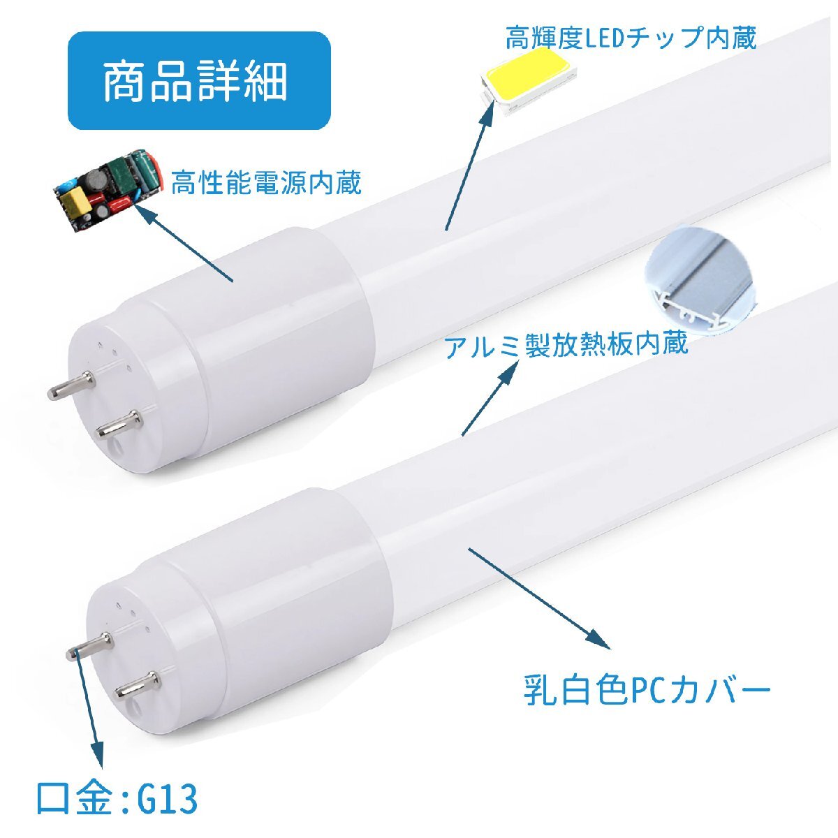 送料無料 LED蛍光灯 20w形 広角度タイプ led直管蛍光灯T8 58cm G13口金 蛍光灯LED 20W形相当 FL20S 直管LEDランプ 昼光色 グロー式工事不要_画像5