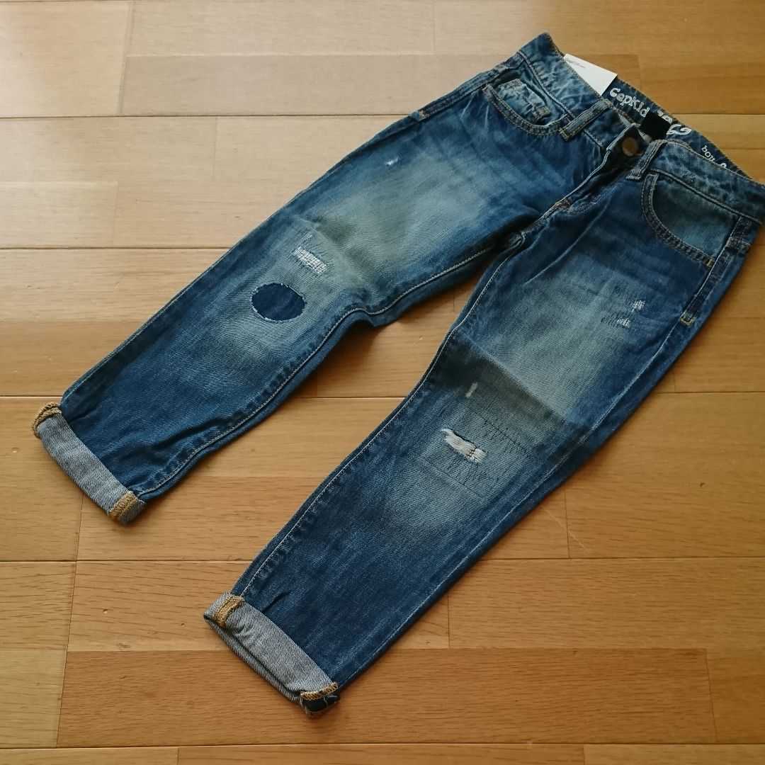 新品 Gap Kids クラッシュ加工 テーパード デニム パンツ 6 120㎝_画像1