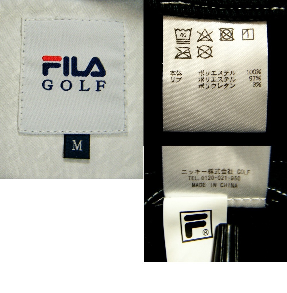 弾力/良品〇FILA GOLF ブルゾン M やや厚手 伸縮 裏起毛 千鳥格子 総柄 刺しゅうロゴ 白色_画像9