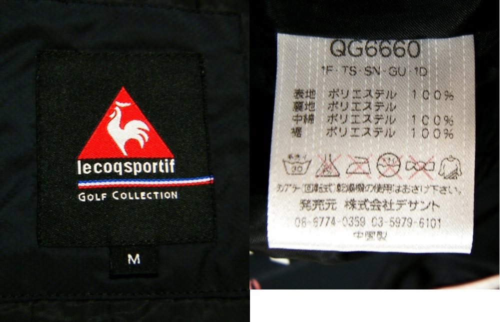 良品〇ルコックGOLF 中綿入り 防風 プルオーバー M やや薄手 ジップアップ機能 ブランドロゴ 黒色_画像10