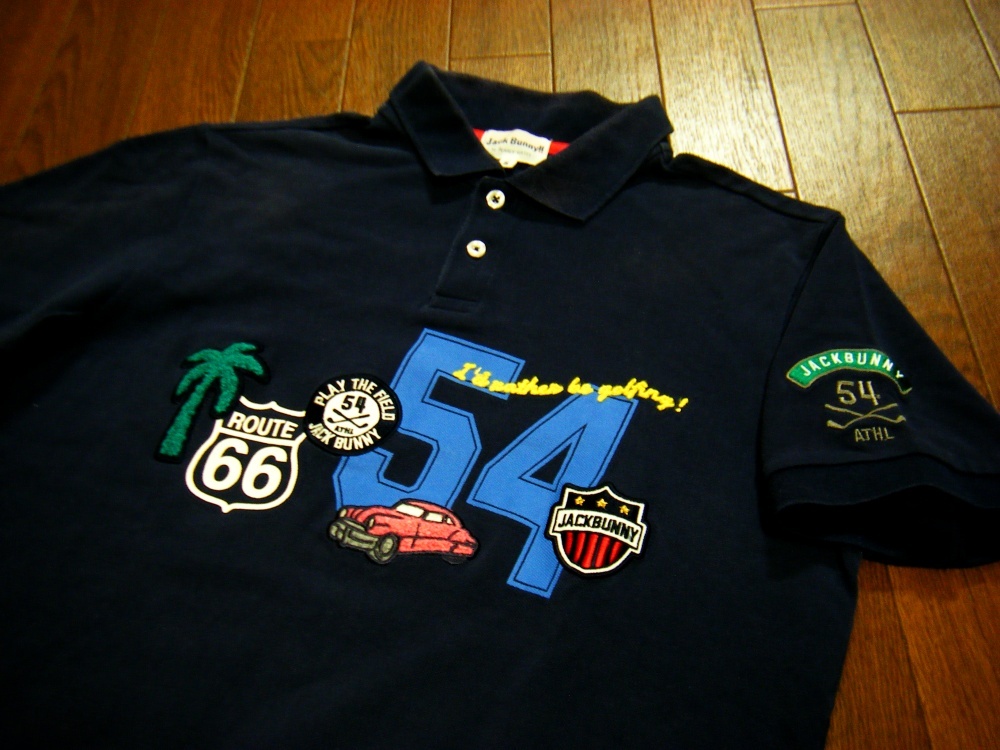 伸縮〇パーリーゲイツ JB シャツ 5 (L) 薄手 ロゴ多数 ネイビー_画像1