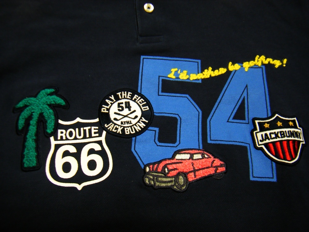 伸縮〇パーリーゲイツ JB シャツ 5 (L) 薄手 ロゴ多数 ネイビー_画像6