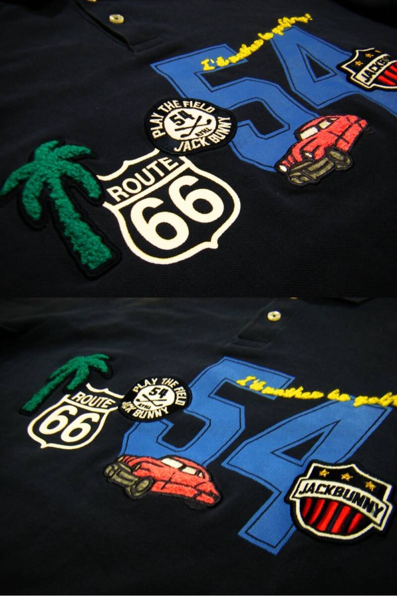 伸縮〇パーリーゲイツ JB シャツ 5 (L) 薄手 ロゴ多数 ネイビー_画像7