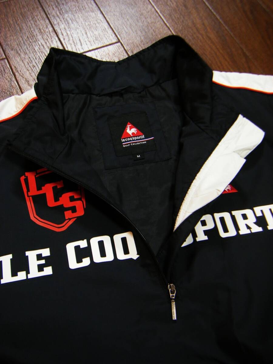 良品〇ルコックGOLF 中綿入り 防風 プルオーバー M やや薄手 ジップアップ機能 ブランドロゴ 黒色_画像5