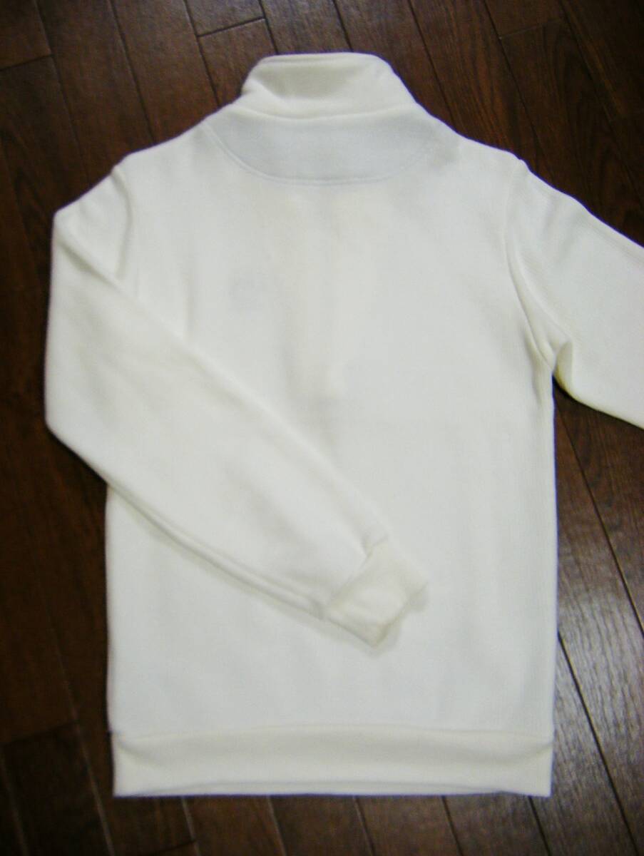 伸縮〇マンシング ニット プルオーバー M 厚手 裏起毛 ハーフジップ 刺しゅうロゴ 白色_画像3