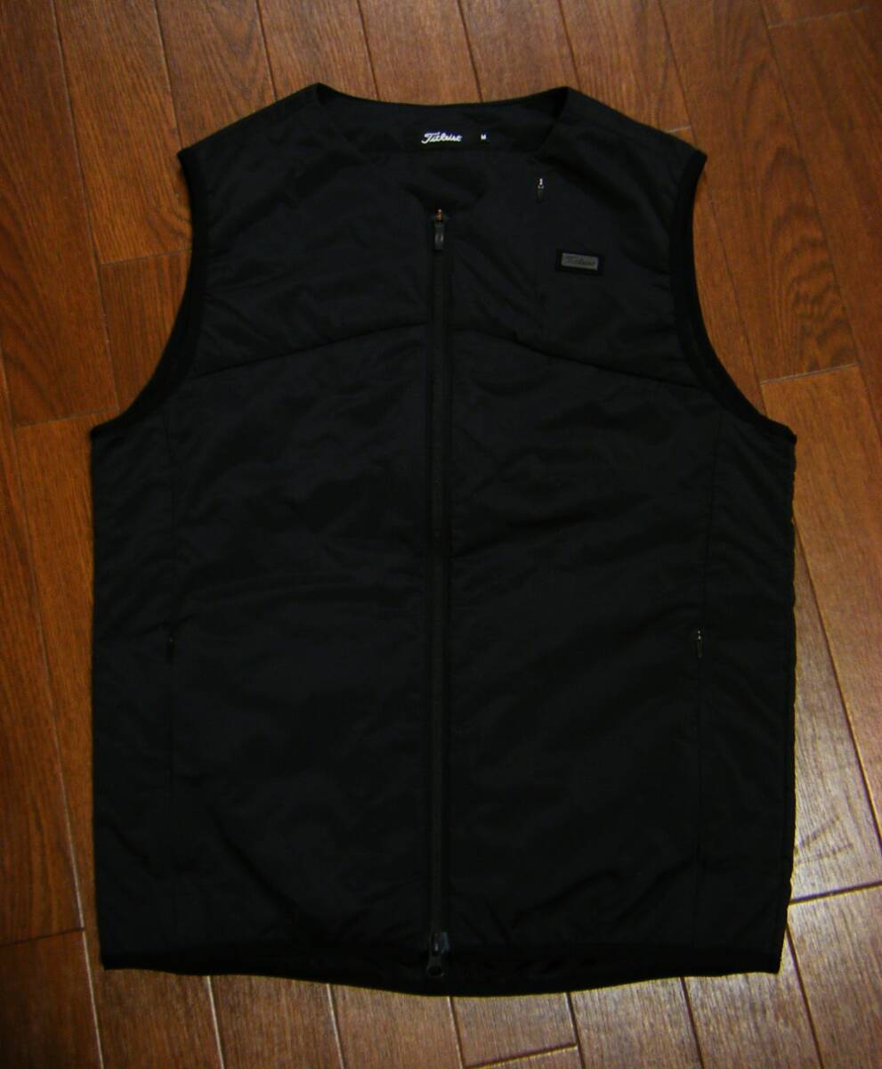 伸縮/美品〇Titleist 中綿入り ベスト M ブランドロゴ Wフルジップ 黒色_画像2