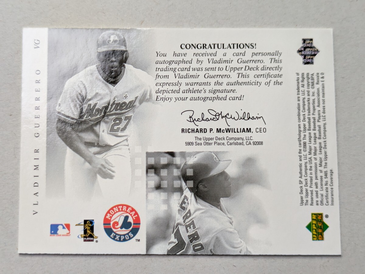 2000 UPPER DECK SP AUTHENTIC Vladimir Guerrero AUTO 直筆 サイン VG MLB カード ブラディミール ゲレーロ モントリオール エクスポズ _画像3