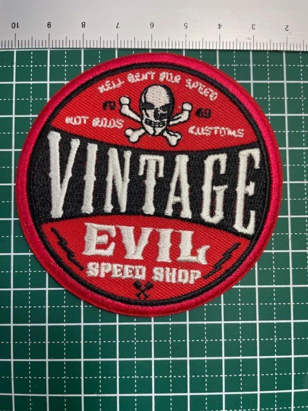 ★アイロンワッペン★VINTEGE EVIL SPEED SHOP★スカル・クロスボーン_画像1