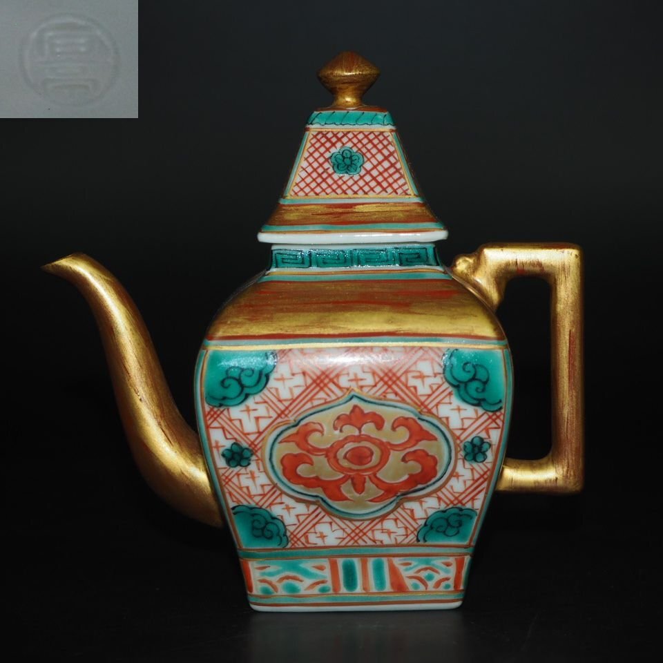 【金富士】値下げ中　時代物　京焼『？亭』銘　四角形単孔急須　煎茶道具　検/楽山二六九谷備前相馬常滑宝生雪堂昭邨素三中国古玩骨董_画像1