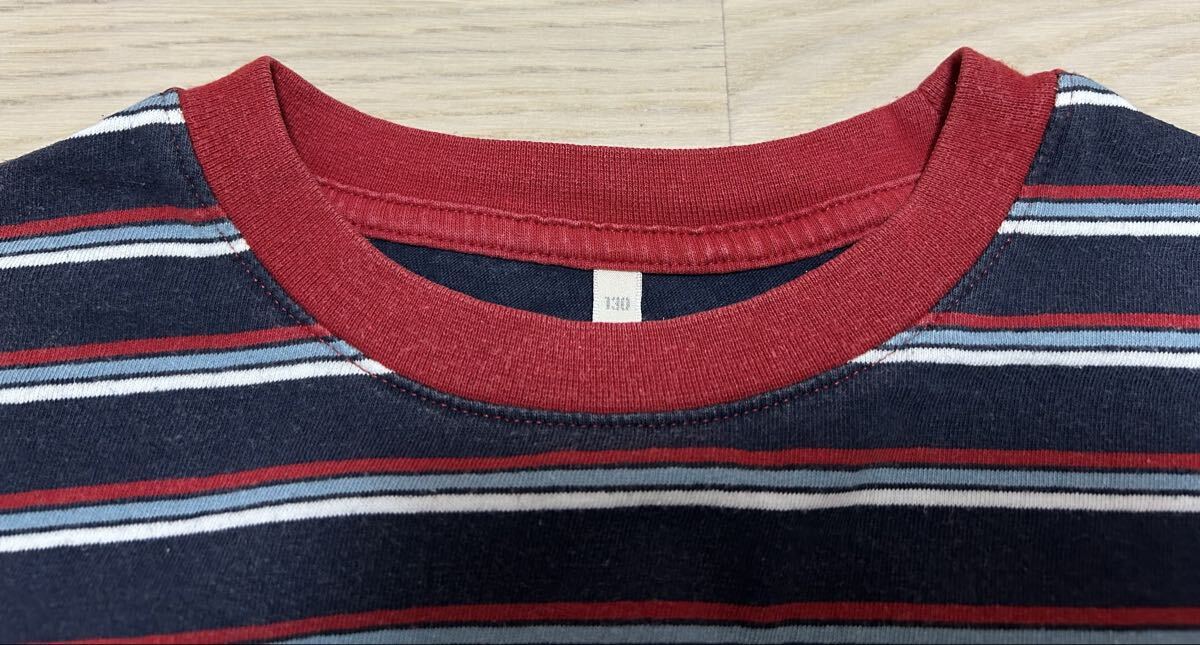 ☆GU☆ボーダークルーネック長袖Tシャツ130サイズ ネイビー 紺色 レッド 赤 キッズ 子供服 トップス ジーユー 男女兼用 カットソー ロンT_画像2