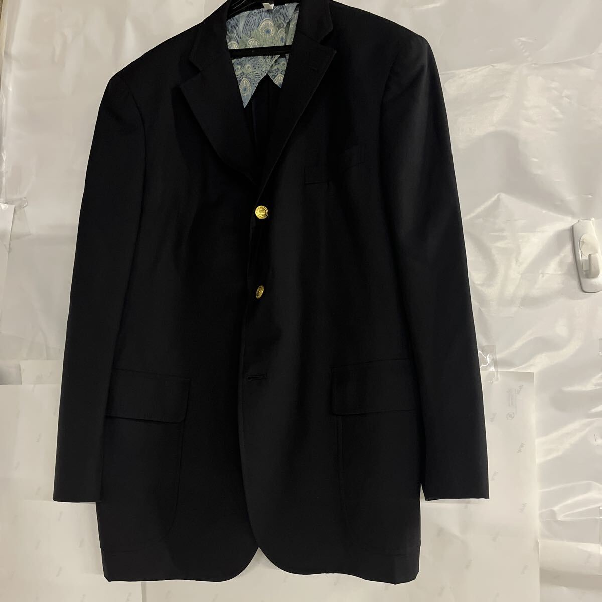 クリーニング済み J.PR E S S PR ESS CLU S IV E 春秋用ビジネスジャケット濃紺 裏地が素敵です ネイビー 金ボタン_画像1