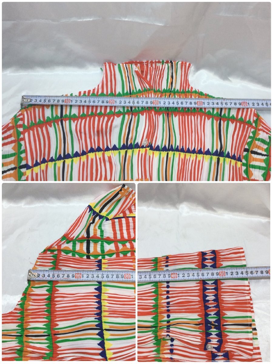 【保管品/TO 】イッセイミヤケ　ISSEY MIYAKE　シャツ　サイズ3　プリーツプリーズ　PLEATS PLEASE マルチカラー RS1010/00660_画像7