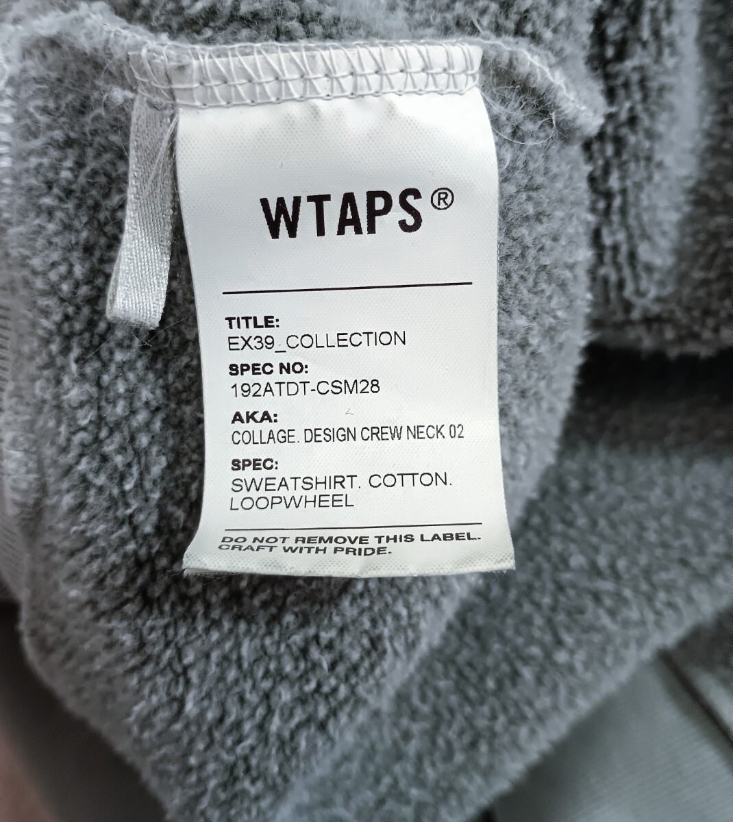 ◆送料無料 19AW WTAPS COLLAGE DESIGN CREW NECK 02 SWEATSHIRTS COTTON LOOPWHEEL オリーブ Sサイズ ダブルタップス オーバーサイズ_画像4