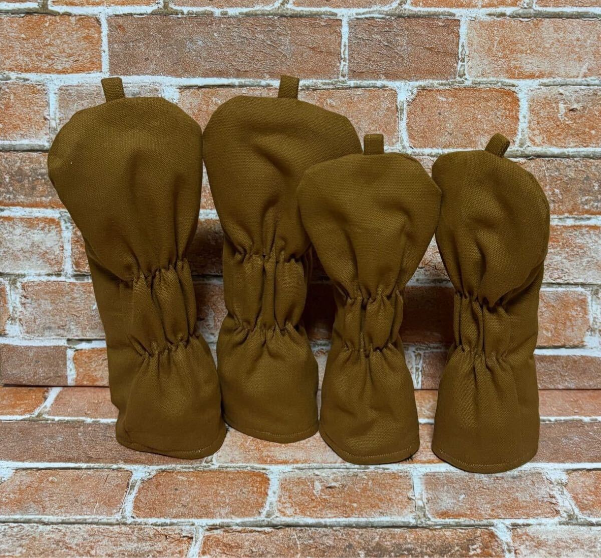 ゴルフ　ハンドメイド　ヘッドカバー　アイアンカバー　DR.FW.UT用　帆布生地(キャメル)　ボア生地　5点セット_画像8