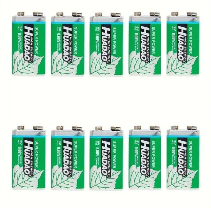 9Vマンガン電池　10本 6F22 9V型 乾電池　HUADAO 9ボルト角型電池 006P 　感知器　おもちゃ　無線機　検知器 コントローラーエフェクター_画像1