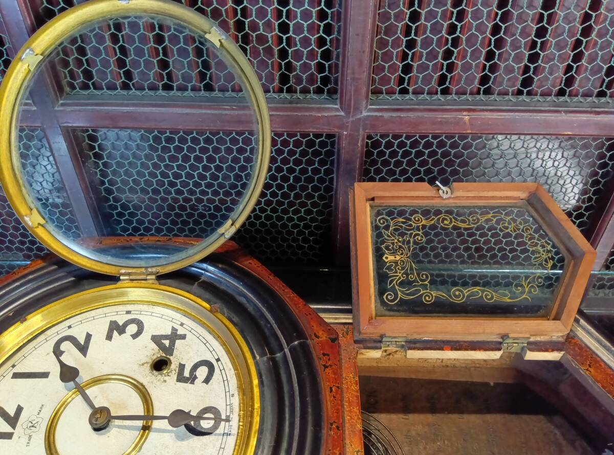 K08-1013　アンティーク 古時計 掛時計 振り子時計 ゼンマイ式 林時計製 明治44年 動作品_画像8