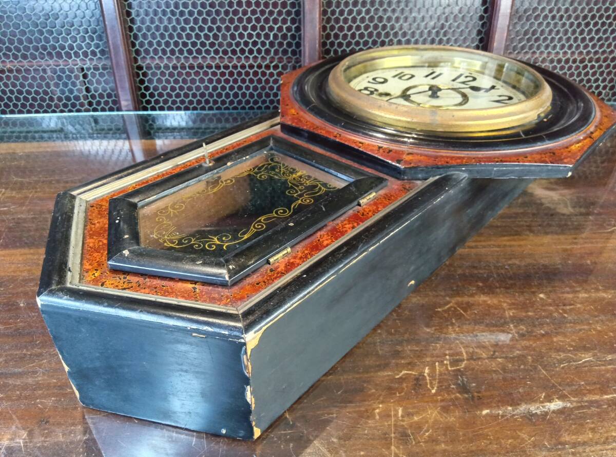 K08-1013　アンティーク 古時計 掛時計 振り子時計 ゼンマイ式 林時計製 明治44年 動作品_画像4