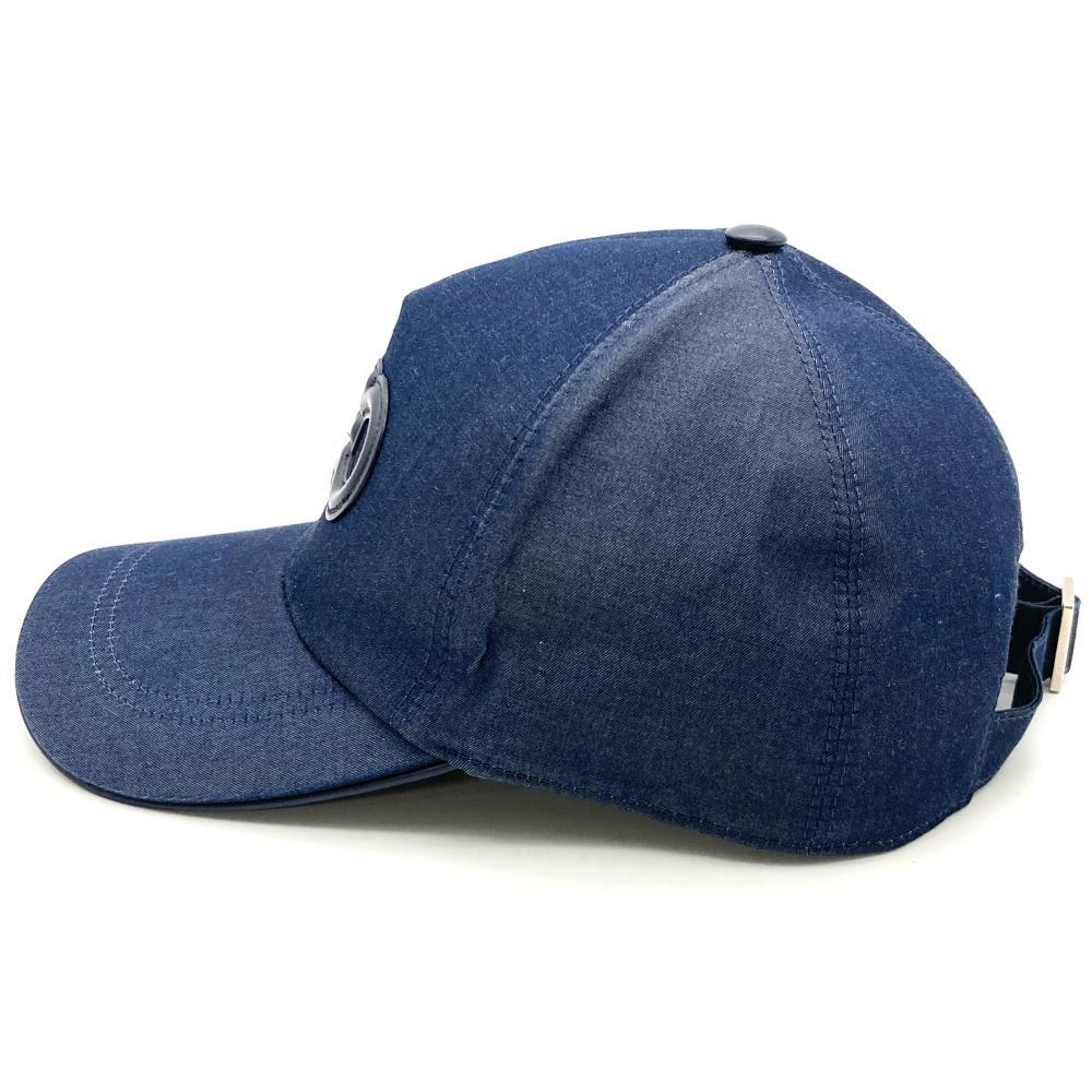 フェラガモ Ferragamo ガンチーニ レザーパッチ キャップ コットン ネイビー フリーサイズ_画像3