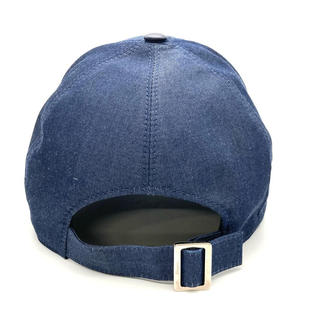 フェラガモ Ferragamo ガンチーニ レザーパッチ キャップ コットン ネイビー フリーサイズ_画像4