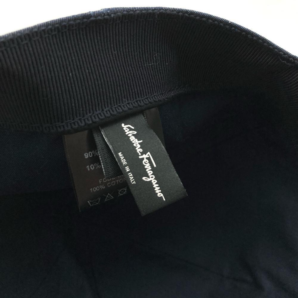 フェラガモ Ferragamo ガンチーニ レザーパッチ キャップ コットン ネイビー フリーサイズ_画像9