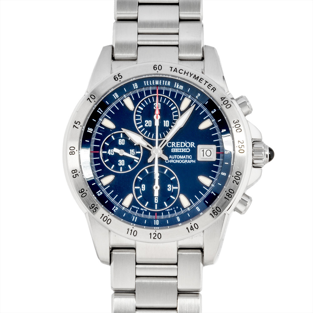 セイコー SEIKO 6S78-0A10 クレドール フェニックス クロノグラフ 腕時計 自動巻 ネイビー文字盤 メンズ_画像1
