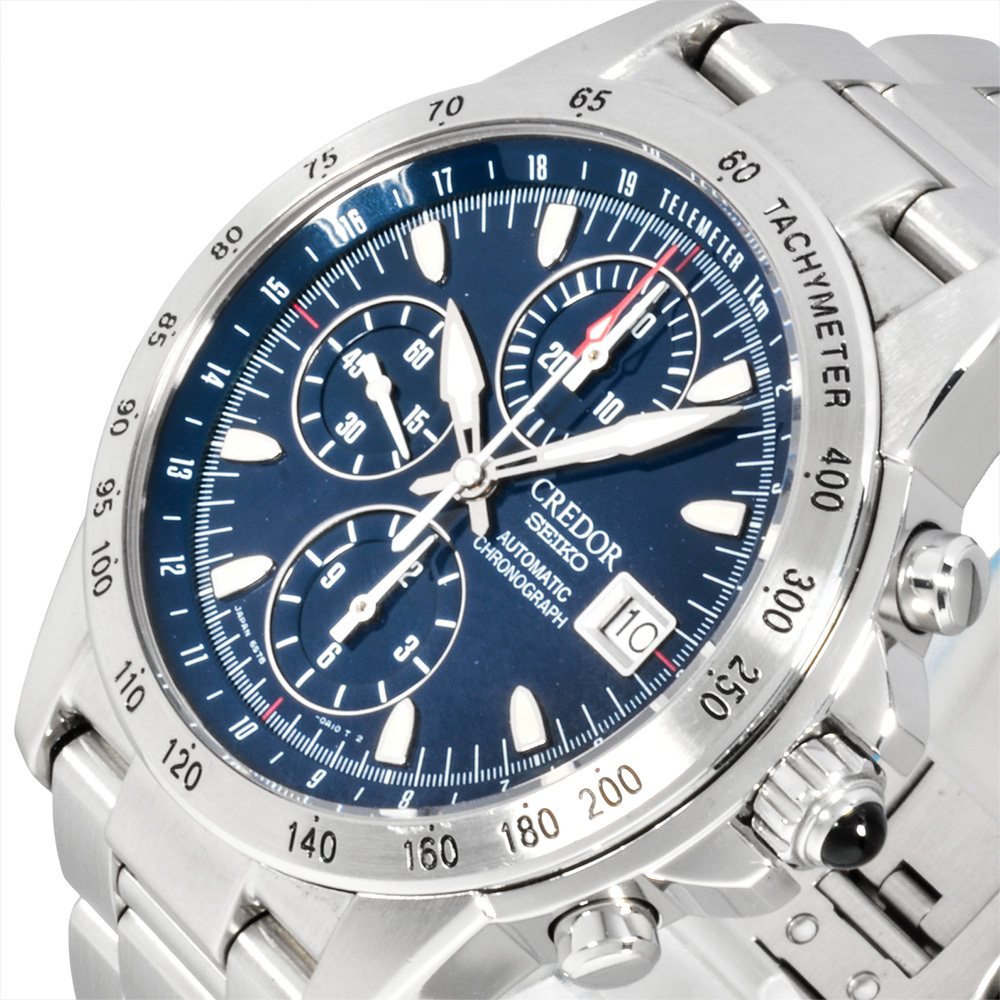 セイコー SEIKO 6S78-0A10 クレドール フェニックス クロノグラフ 腕時計 自動巻 ネイビー文字盤 メンズ_画像7
