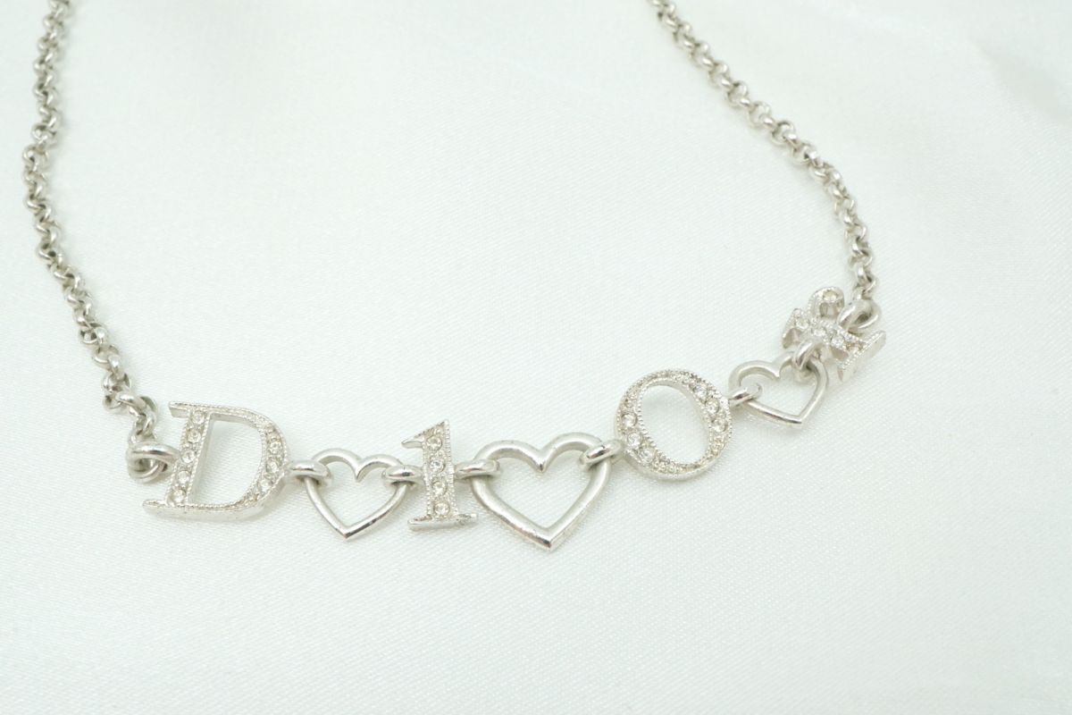クリスチャン ディオール ネックレス ラインストーン ハート ロゴ アクセサリー シルバー Christian Dior 3885j_画像3