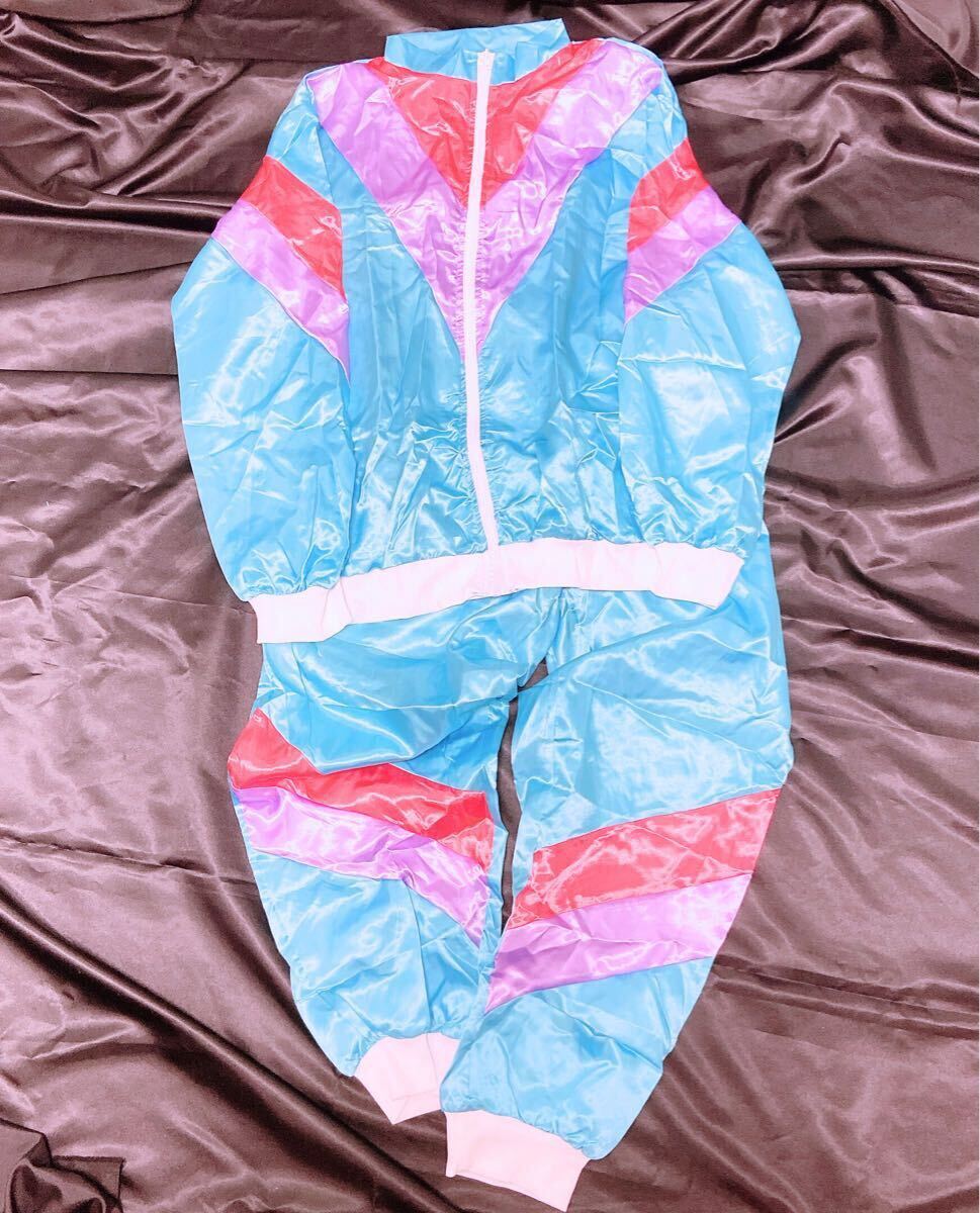 セットアップ ジャージ 上下セット 80年代 Lサイズ サテン 光沢 ナイロン ナイロンジャケット ヴィンテージ_画像1