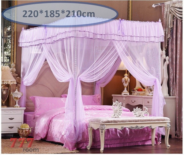 かわいい ベッドカーテン 220*185*210 プリンセス お姫様 蚊帳 天蓋 虫除け メッシュ インテリア デコレーション 快眠 寝室 ◆073