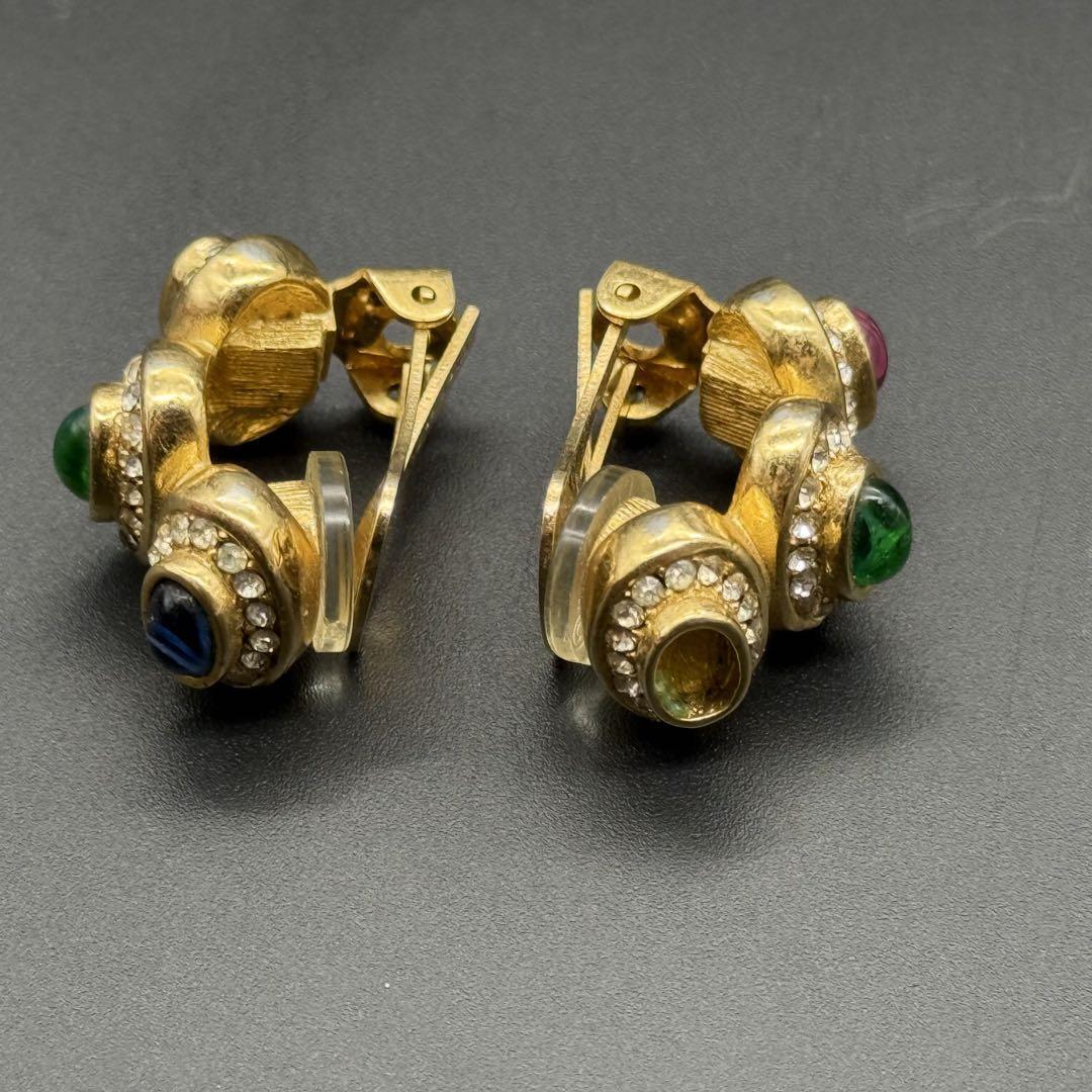 【超希少・美品】ChristianDior クリスチャンディオール イヤリング カラーストーン ラインストーン マルチカラー 大ぶり ヴィンテージ_画像3