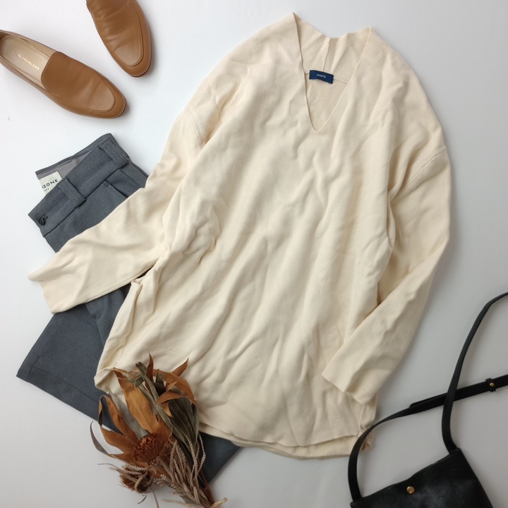 SHIPS シップス「つい毎日着たくなる♪」Vネック ロングスリーブ ニット プルオーバー ONE キナリ アイボリー系(10Y＋3840)_画像1