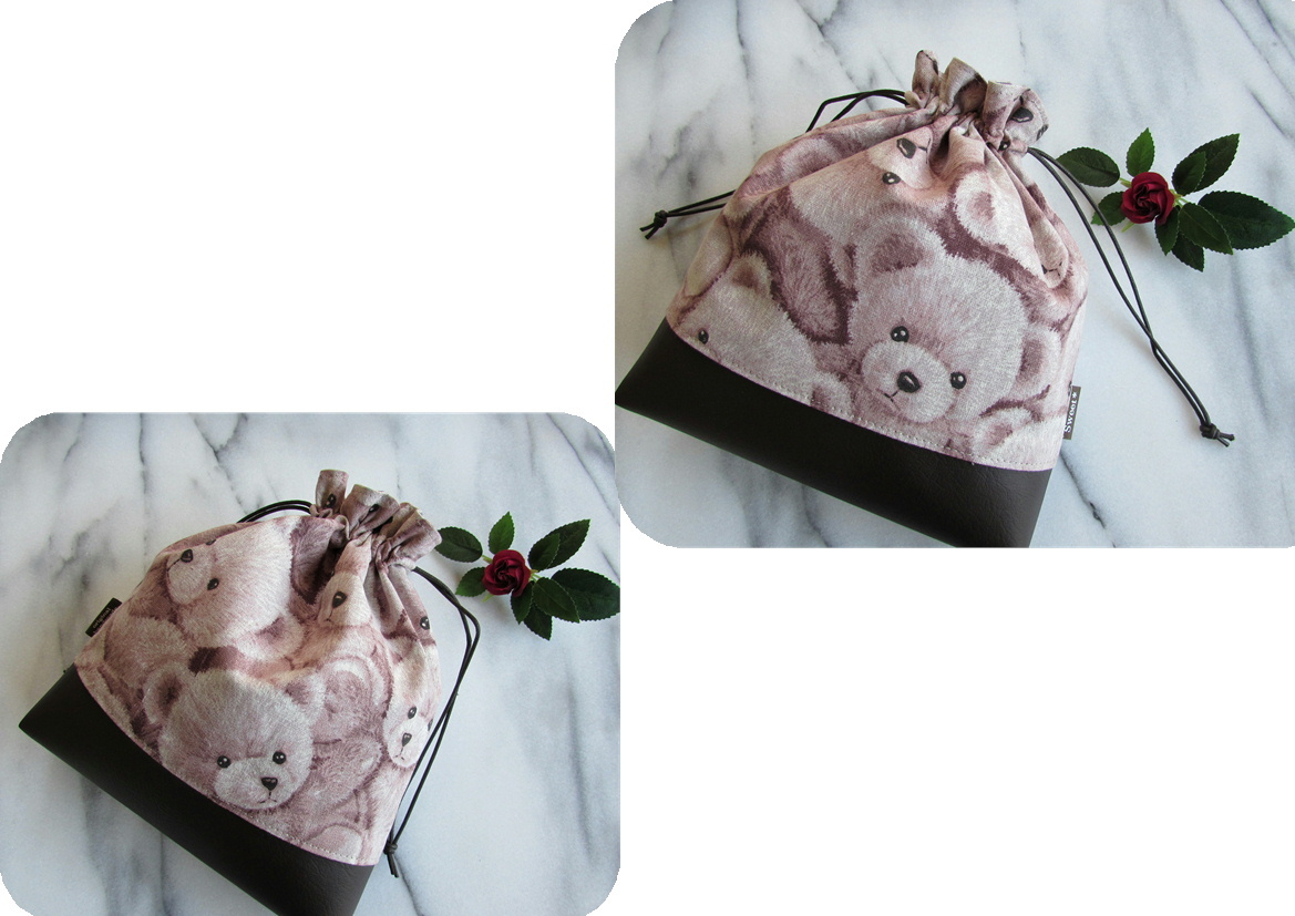 **ハンドメイド** トートバック＆巾著?。颤c(diǎn)セット　モフモフくまさん