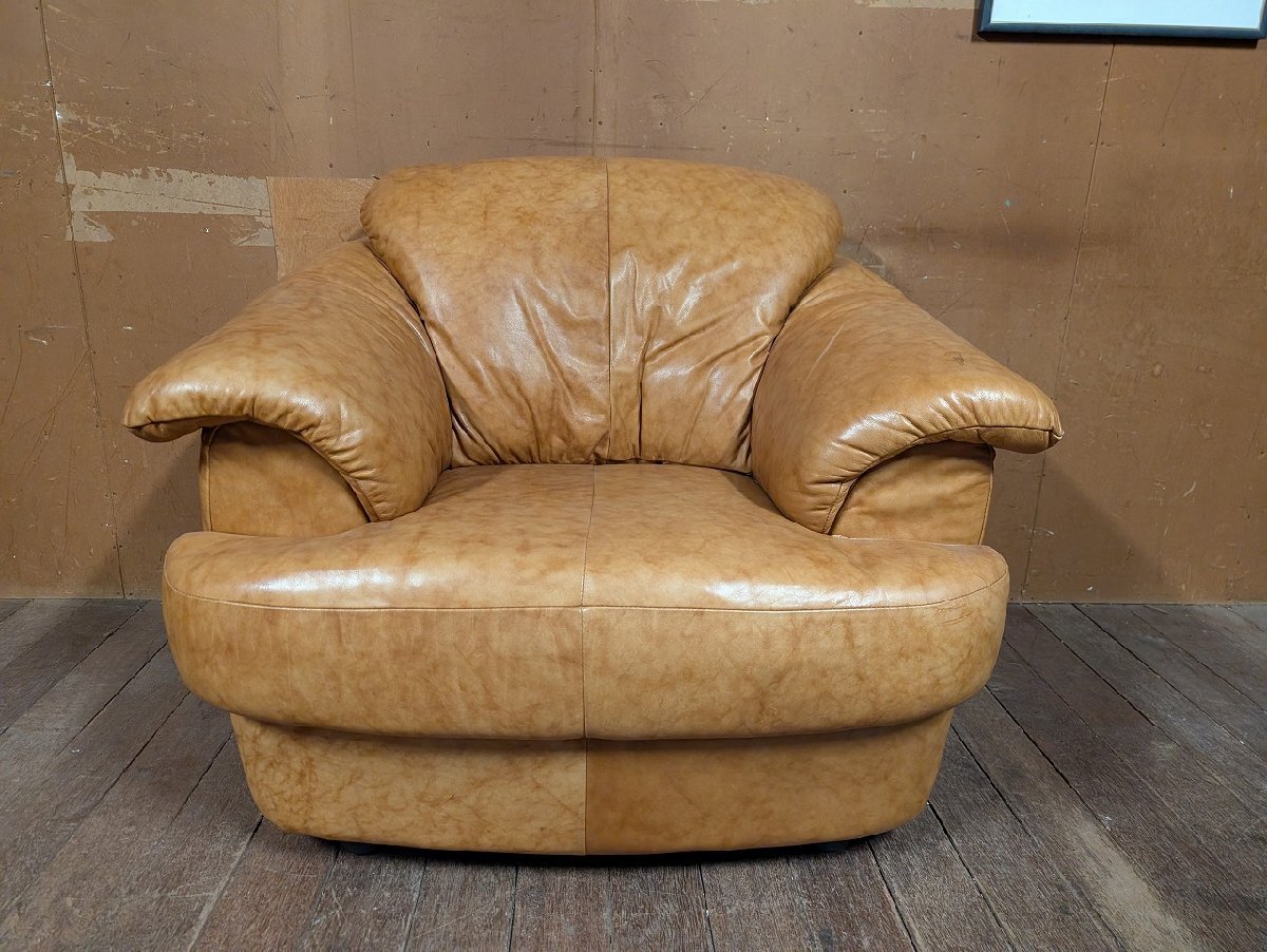 イタリア製 クラッシック 1P ソファ ブラウン 茶色/アンティーク ビンテージ ヴィンテージ フェイクレザー_画像2