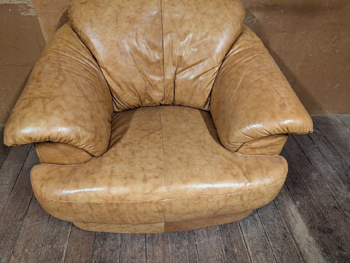 イタリア製 クラッシック 1P ソファ ブラウン 茶色/アンティーク ビンテージ ヴィンテージ フェイクレザー_画像4