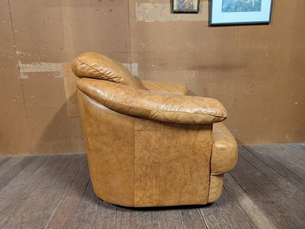 イタリア製 クラッシック 1P ソファ ブラウン 茶色/アンティーク ビンテージ ヴィンテージ フェイクレザー_画像6