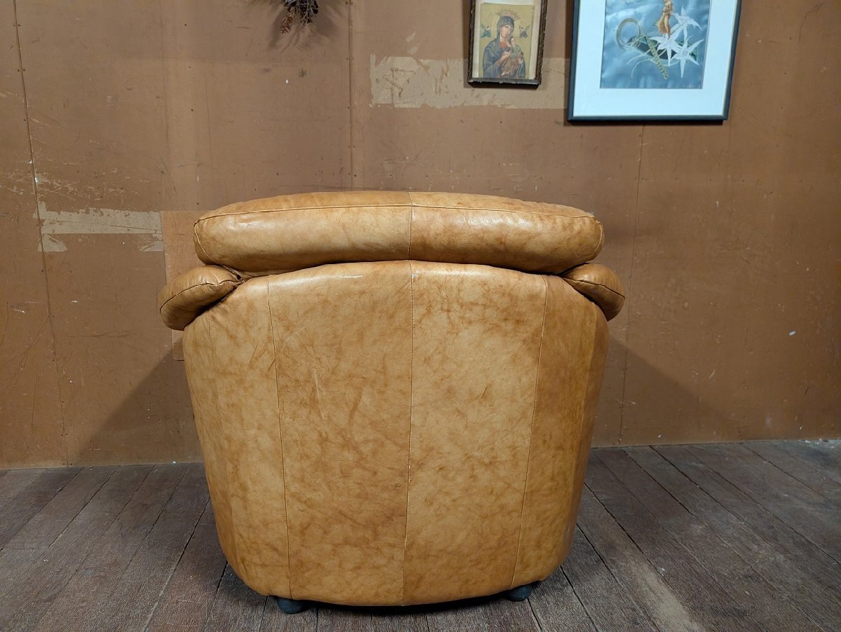 イタリア製 クラッシック 1P ソファ ブラウン 茶色/アンティーク ビンテージ ヴィンテージ フェイクレザー_画像7