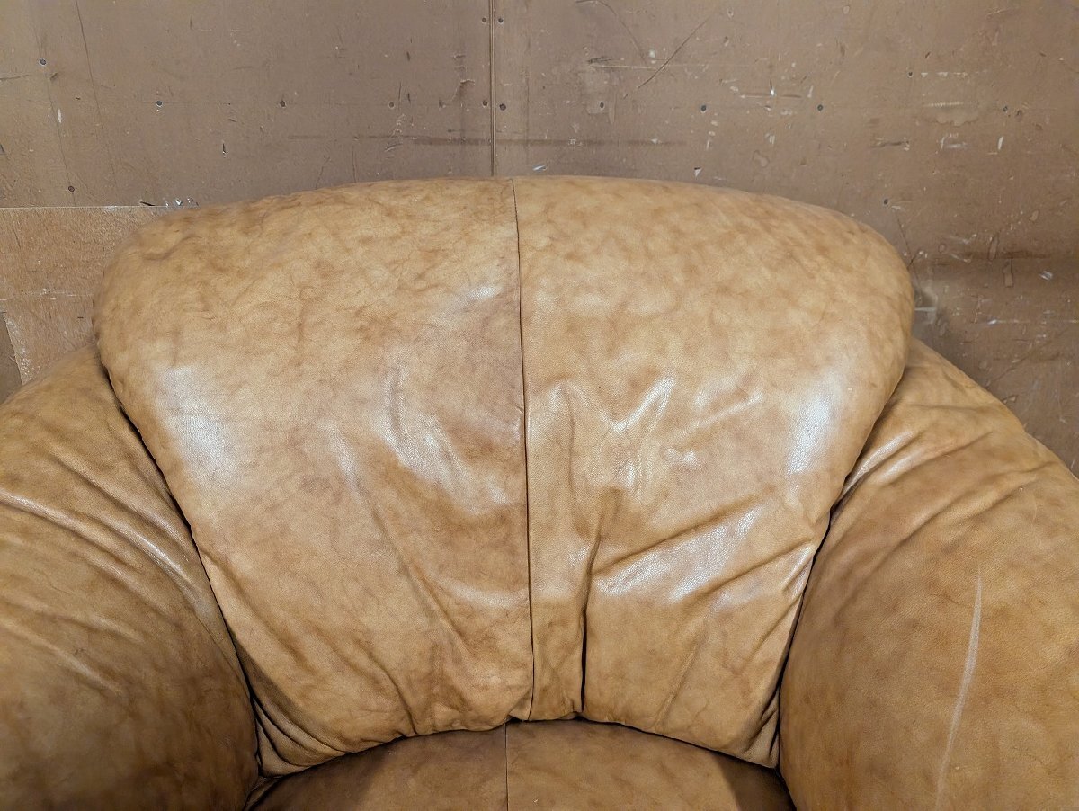 イタリア製 クラッシック 1P ソファ ブラウン 茶色/アンティーク ビンテージ ヴィンテージ フェイクレザー_画像3