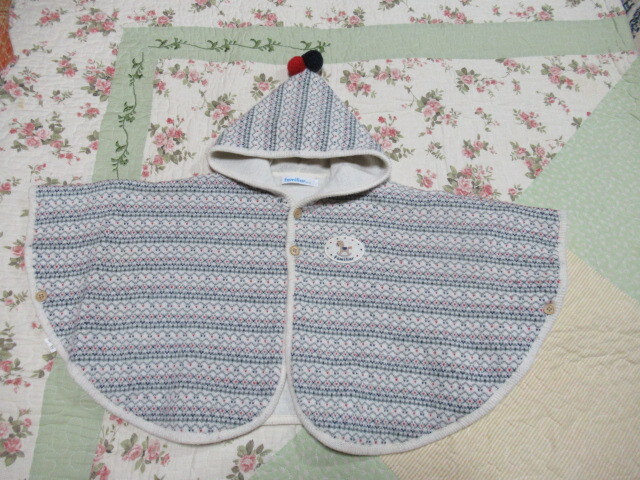 ファミリア60-90cm幾何学模様のニットポンチョ*送料185円_画像1