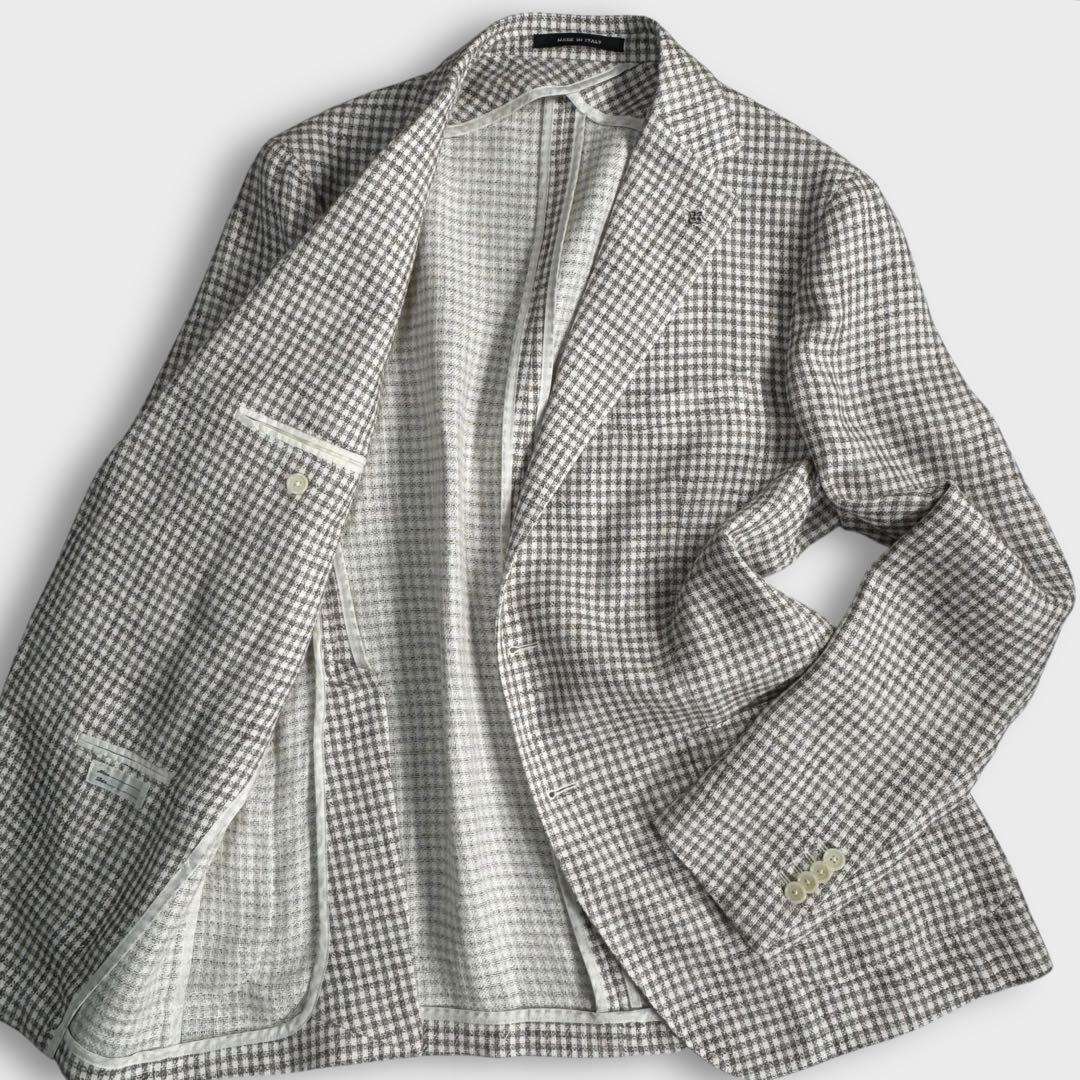 極美品 XL TAGLIATORE タリアトーレ テーラードジャケット アンコン シルク ベージュ 通年 ラペルピン付き メンズ ビジネス カジュアル_画像1