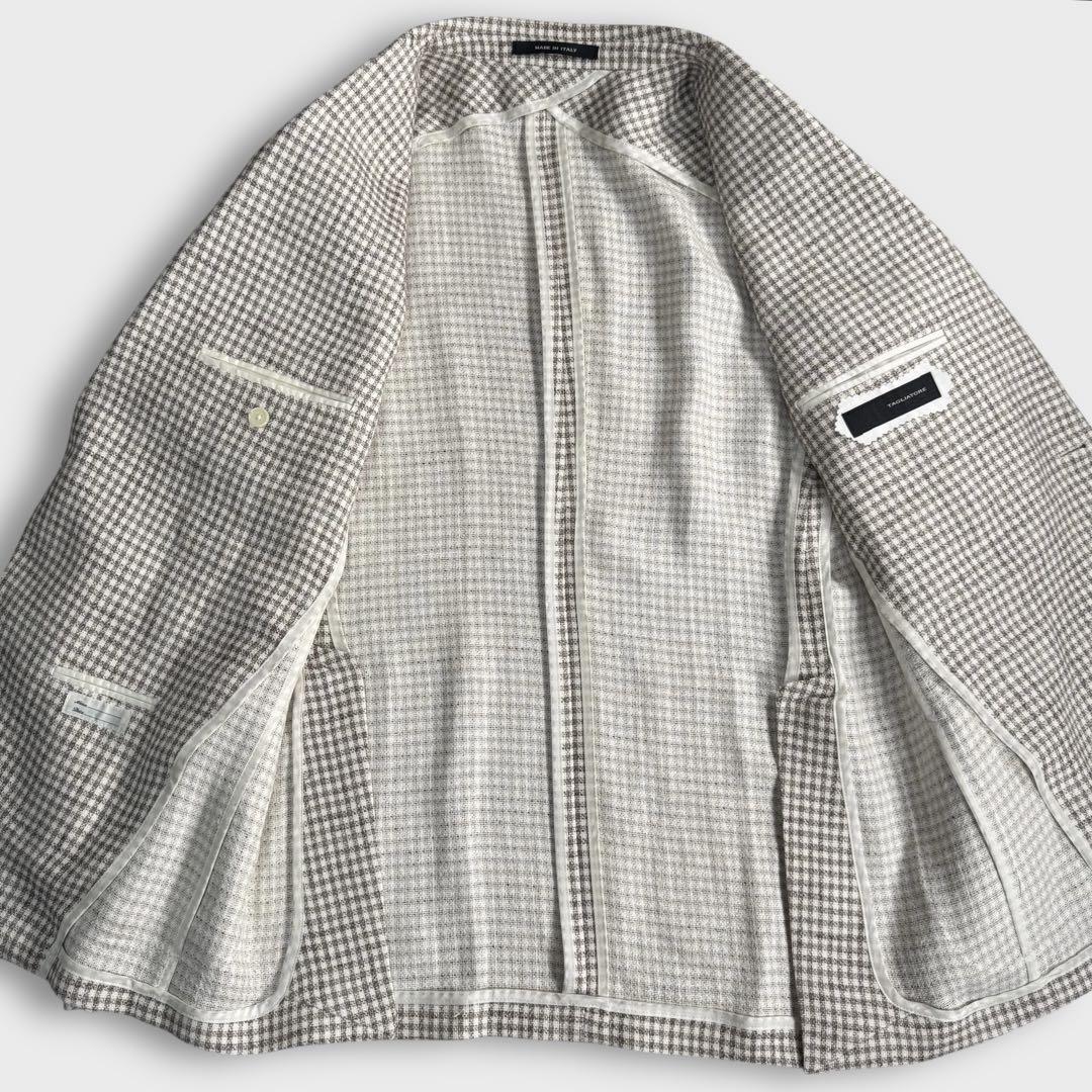 極美品 XL TAGLIATORE タリアトーレ テーラードジャケット アンコン シルク ベージュ 通年 ラペルピン付き メンズ ビジネス カジュアル_画像9